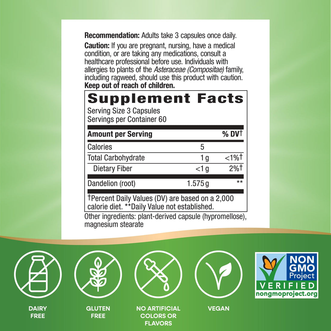 Nature's Way Dandelion Root, Traditional Diuretic Herb*, Traditionally used to Soothe Digestive Upset*, Vegan, 180 Capsules (Packaging May Vary)