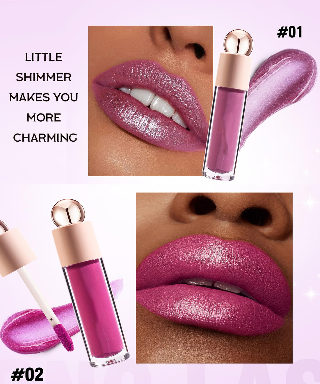Easilydays Glitter Liquid Lip Gloss, Shimmer Matte Lip Gloss, Diamond Shiny Waterproof Lipstick, Sparkly Glossy Glitter for Lips, Eyes, Cheeks, Lip Tint Glitter Glaze Lip Gloss for Girls (#01)