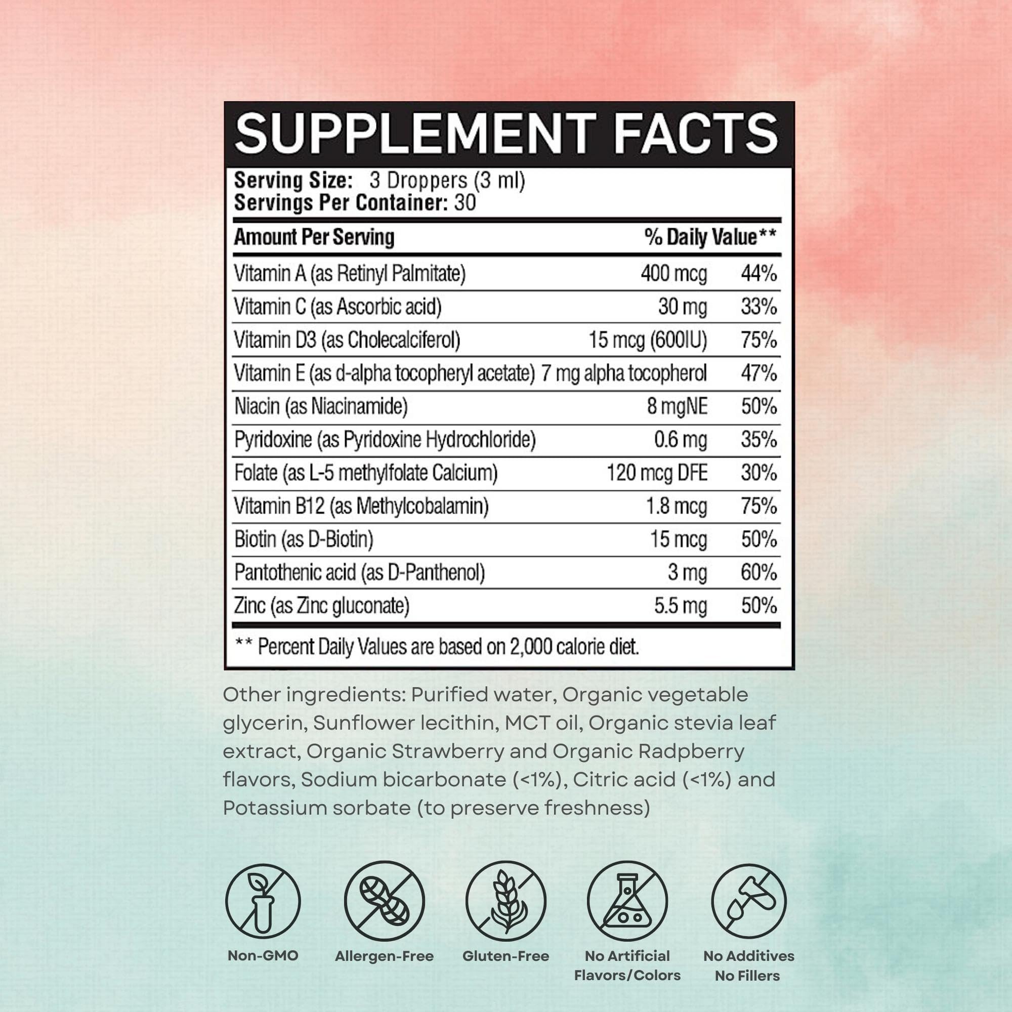 Vitaminally Liposomal Kids Liquid Multivitamin | Non-GMO | Clean | Sugar Free | Gluten Free | Organic Berry Flavors | Immune Support | Bone Health | Overall Wellness | 30 Servings | 3 fl oz