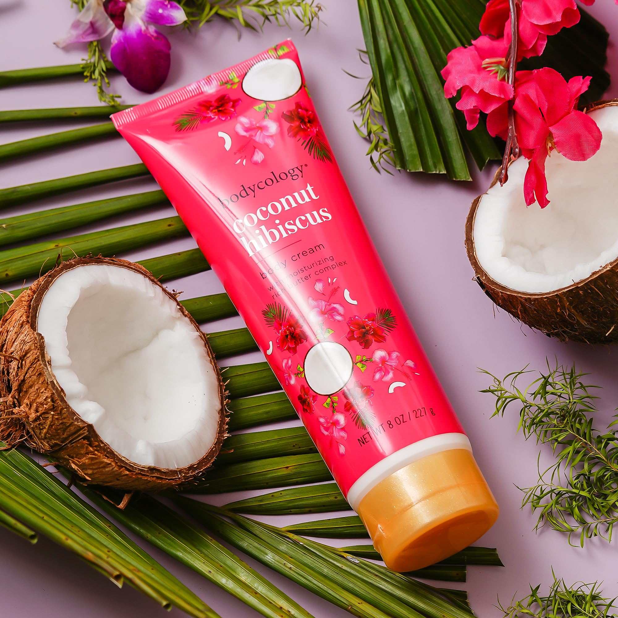 Bodycology Coconut Hibiscus Body Cream | Shea Butter, Cocoa Butter, Jojoba Oil | Paraben & Phthalete Free, Cruelty Free | Hydrates, Moisturises, Improves Skin Textures - 227 g (Pack of 1)