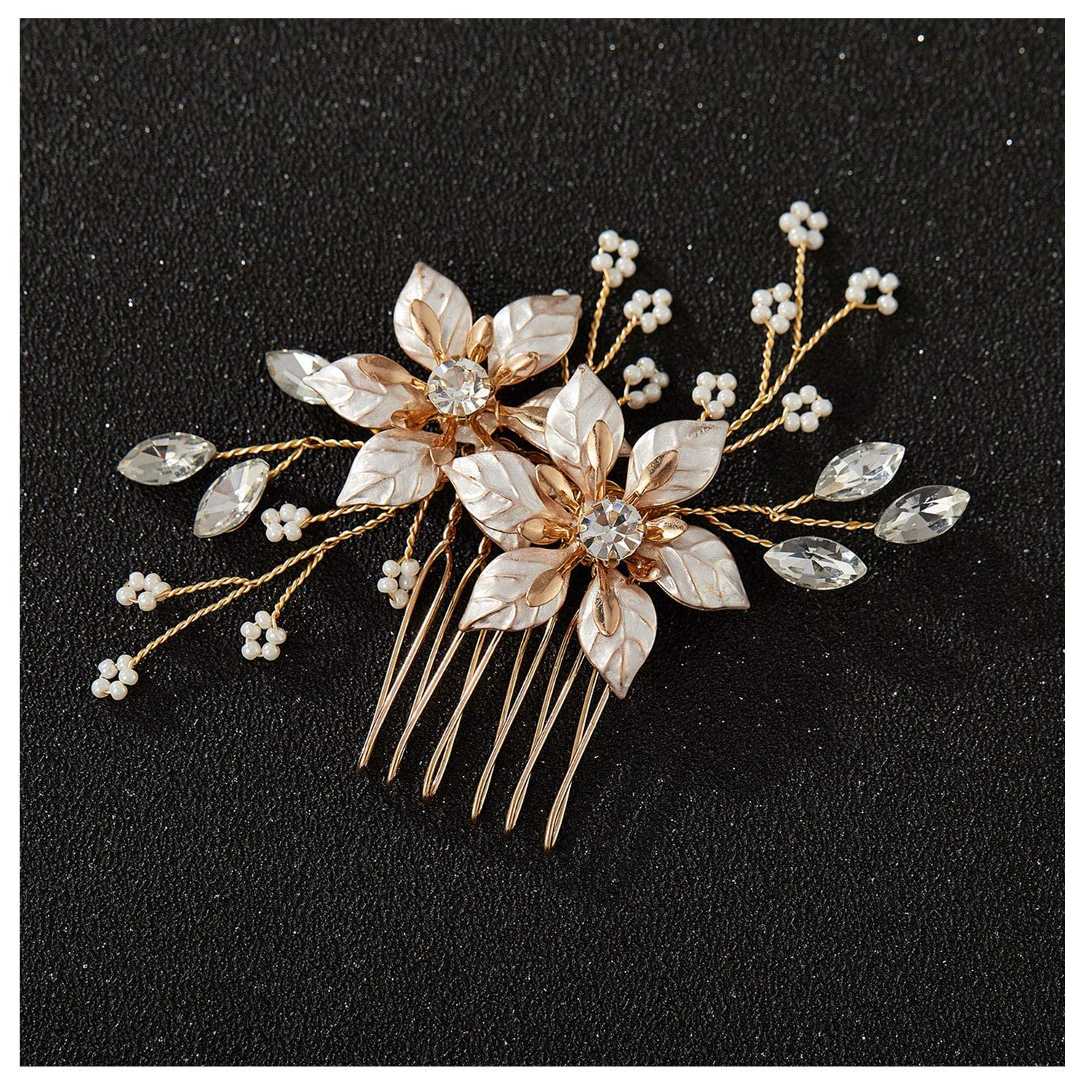 SWEETV Gold Bridal Hair Comb-Handmade Wedding Hair Clip Wedding Hair Accessories for Women