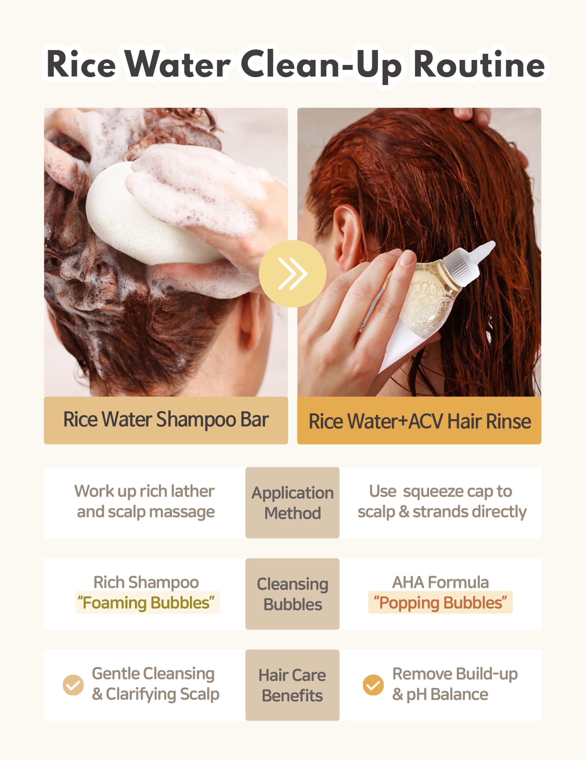 mimosu Rice Water Shampoo and Conditioner Set for Hair Growth, Apple Cider Vinegar Rinse, Sulfate-Free, Strengthens and Thickens, Korean Hair Care Product