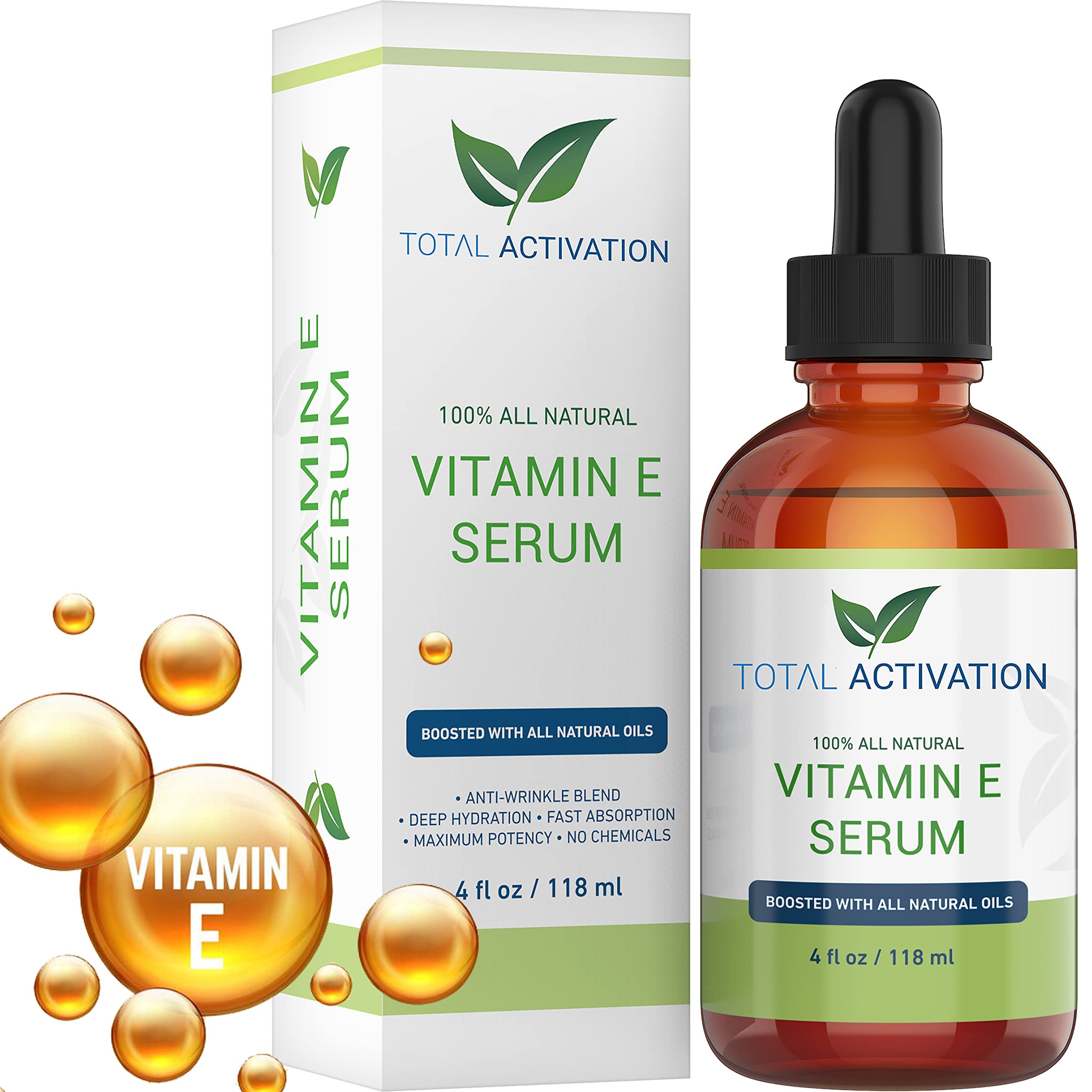 Large 4 oz Organic Vitamin E Oil 100% Pure Cold Pressed for Skin Face Hair Nail Growth, Dry Skin, Body Moisturizer Anti-Aging Skin Moisturizer compare with Vitamin E Cream Scar Minimizer Cream