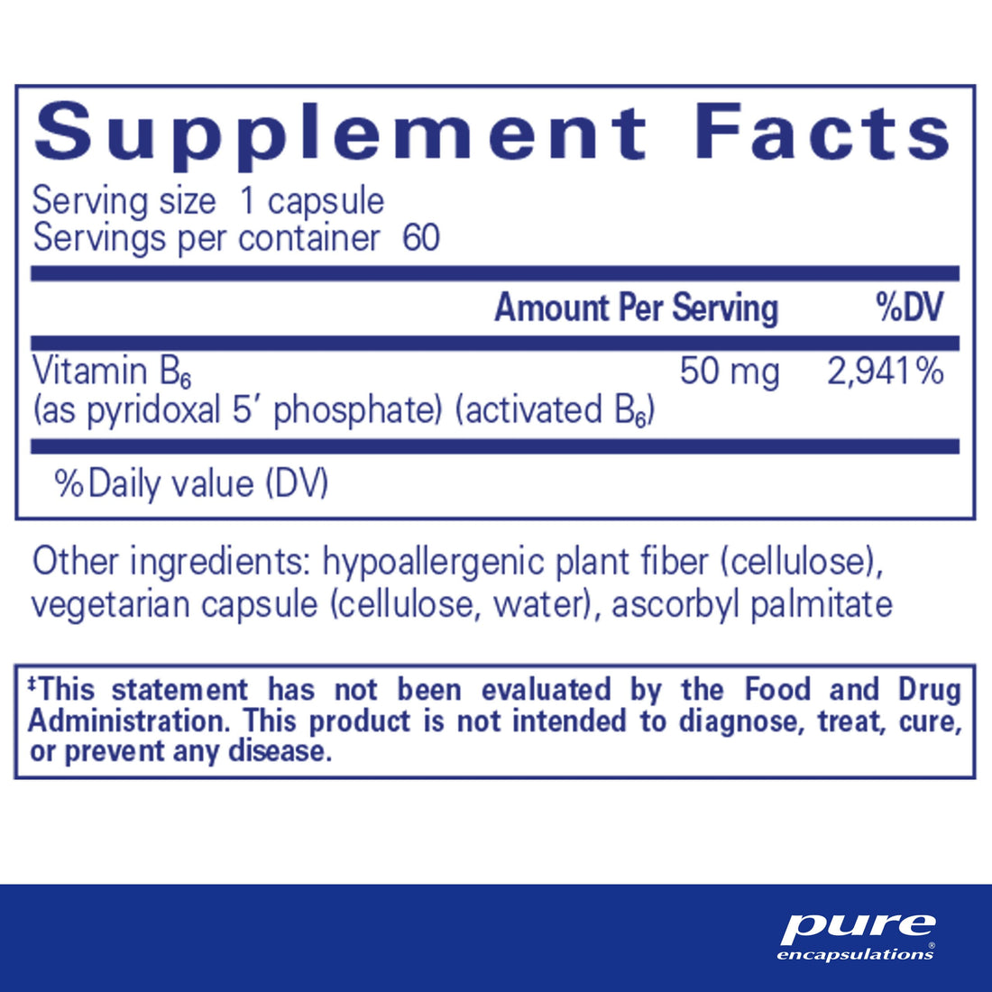 Pure Encapsulations P5P 50 - Active Vitamin B6 - Supports Energy Metabolism & Brain Health* - Gluten Free & Non-GMO - 60 Capsules