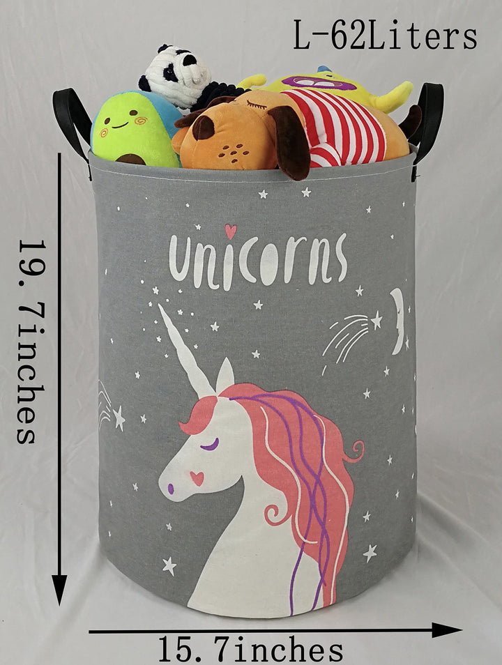 KUNRO Large Storage Basket Toy Box Bin Laundry Bag Foldable Hamper Clothes Kids Gift Organizer Chest Waterproof Coating Organizer Dorm Nursery Home (Beauty unicorn)