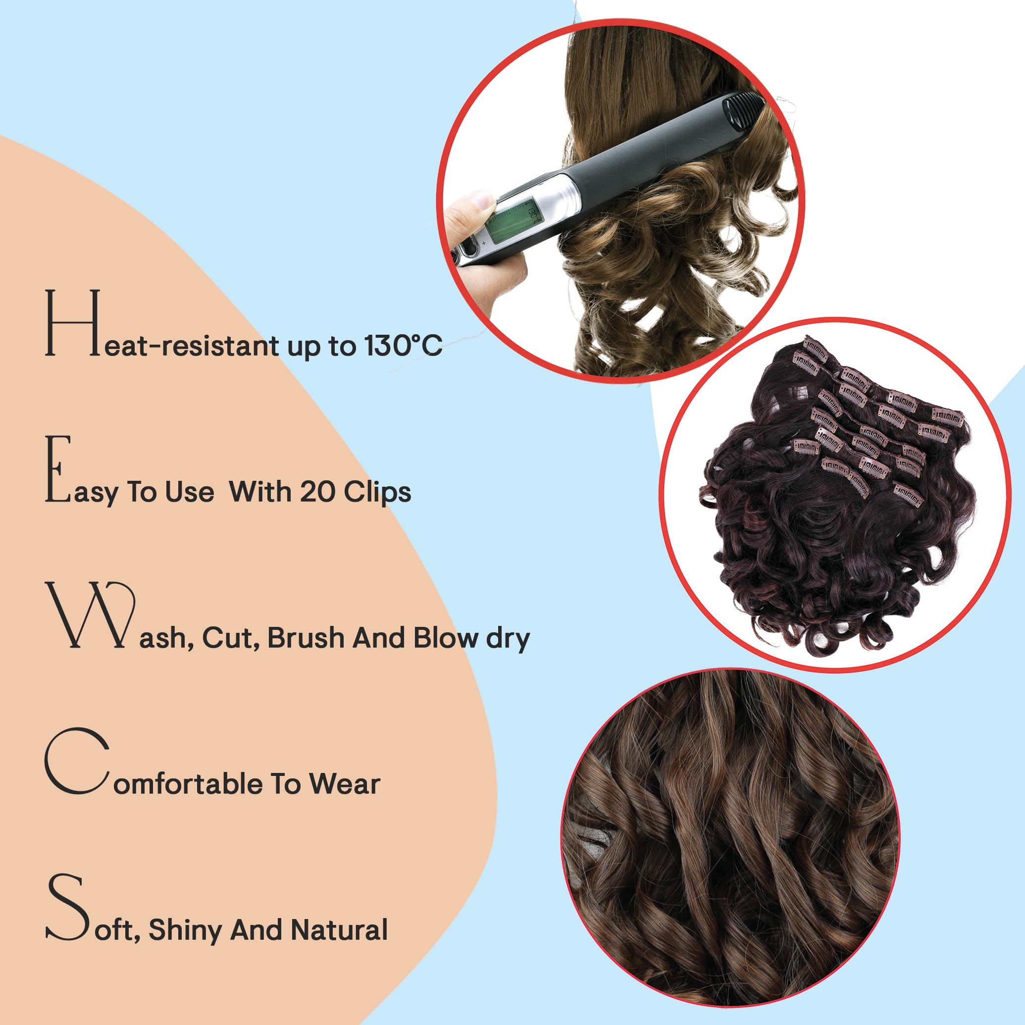 20 (50cm) off black # 2 CES101-1 : PRETTYSHOP XXL Full Head Set 8 pcs 20 Clip In Hair Extensions Hairpiece Wavy Heat-Resisting off black # 2 CES101-1