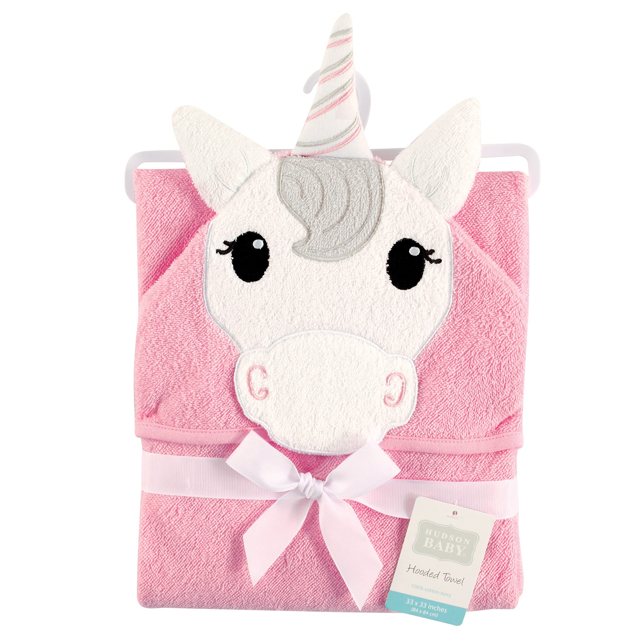 Hudson Baby Unisex Baby Cotton Animal Face Hooded Towel, Unicorn, One Size