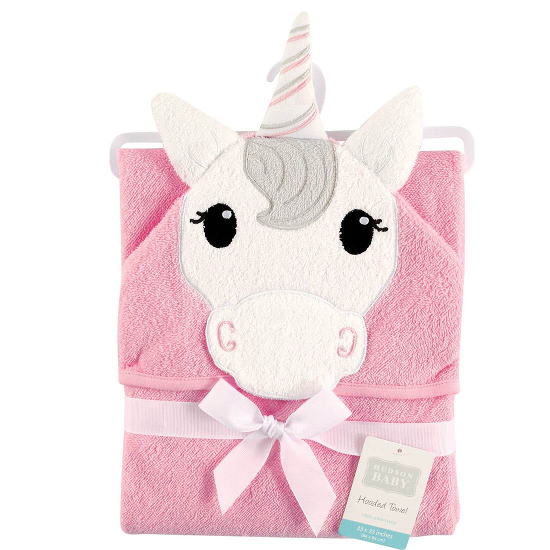 Hudson Baby Unisex Baby Cotton Animal Face Hooded Towel, Unicorn, One Size