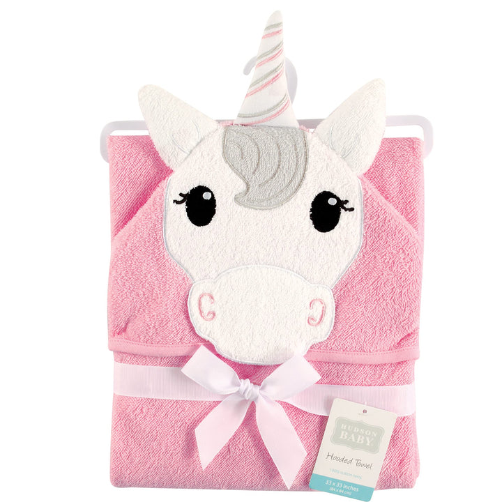Hudson Baby Unisex Baby Cotton Animal Face Hooded Towel, Unicorn, One Size