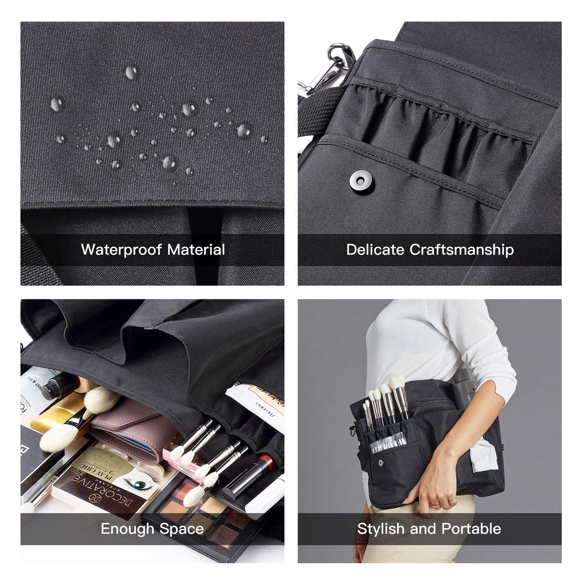 Rownyeon Professional Cosmetic Makeup Brush Bag Case Portable Cosmetic Brush Holder Organizer with Artist Adjustable Belt Strap(Brushes Not Included)