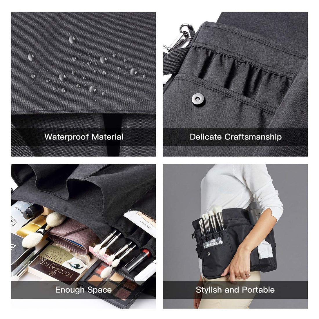 Rownyeon Professional Cosmetic Makeup Brush Bag Case Portable Cosmetic Brush Holder Organizer with Artist Adjustable Belt Strap(Brushes Not Included)