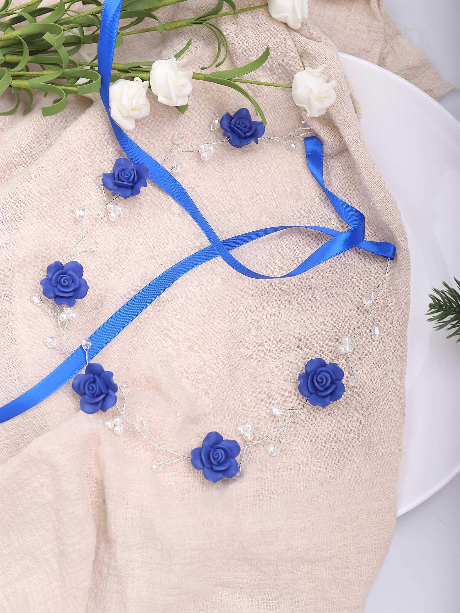 Missgrace Crystal Bridal Blue Tiara Headband Wedding Hairpiece Evening Party Flower Crown Hair Accessories for wedding