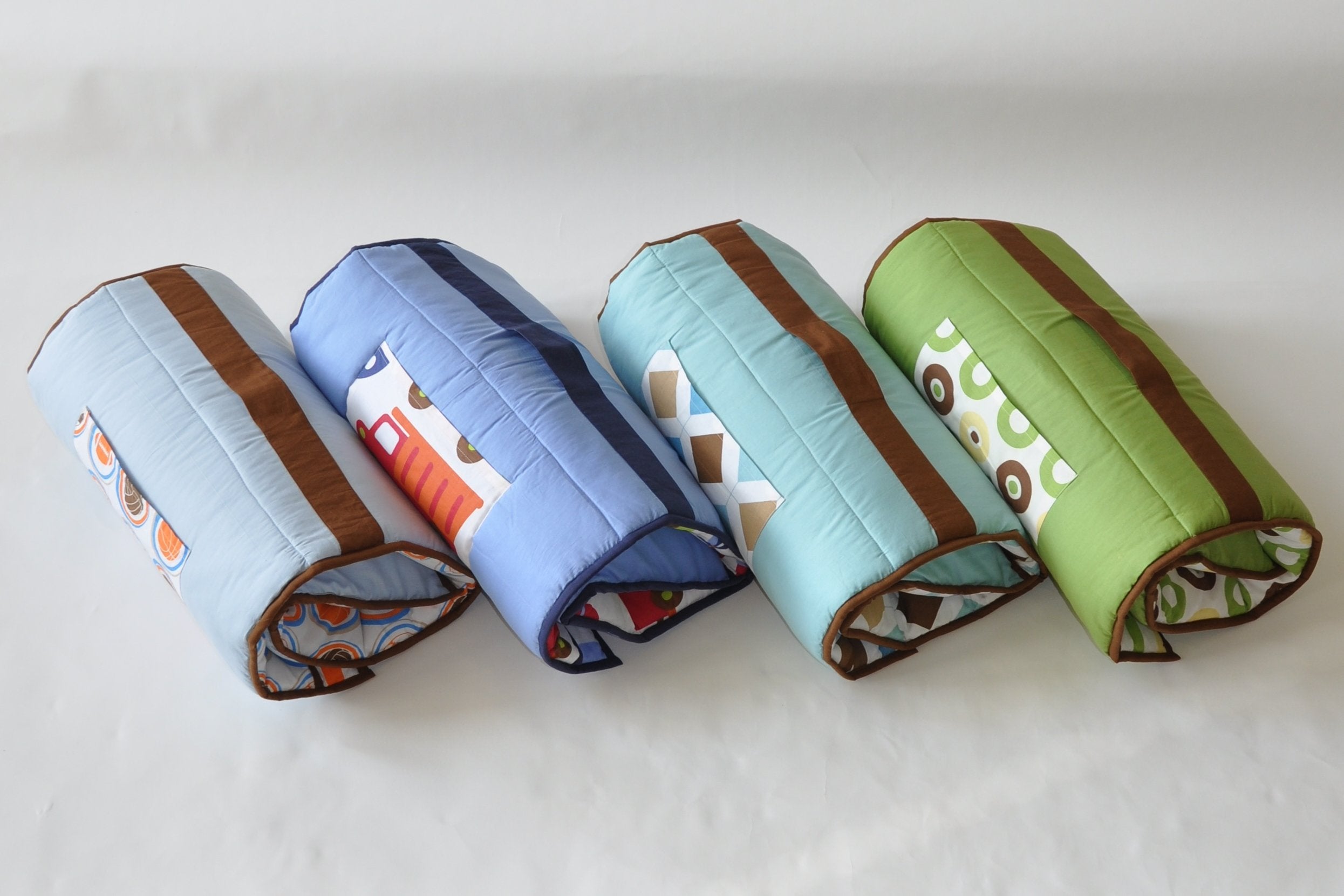 Bacati - 100% Cotton Percale Breathable Fabrics Nap Mat with Pillow for Toddler Boys, Measures 50 x 20 x 1.5 Inches, Ideal for Daycare and Preschool, BPA-Free (Transportation, Blue/Multi)