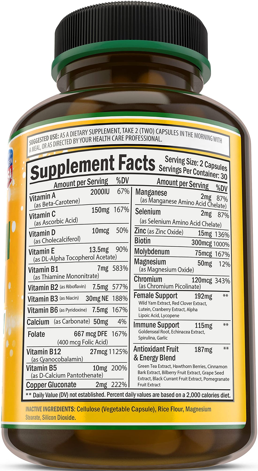 Women's Multivitamin Supplement. Vitamins A C D E & Vitamin B Complex. Immune & Female Support + Antioxidant & Natural Energizers. Non-GMO, Gluten Free, Made in the USA,60 Caps