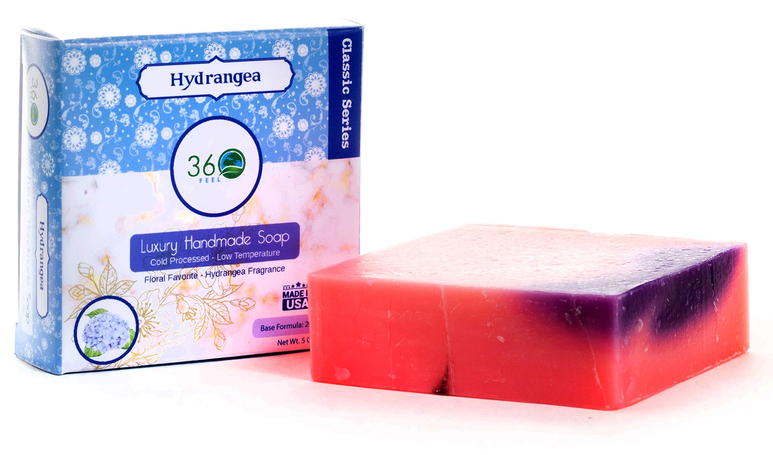 360Feel Hydrangea Soap -5oz Castile Handmade Soap bar - Hydrangea Floral fragrance- Pure Lavender Essential Oil Natural Soaps- Great as Anniversary Wedding Gifts Christmas stocking stuffer