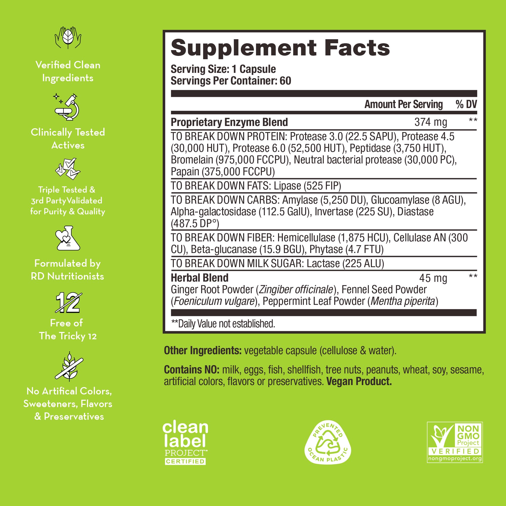 HUM Flatter Me Extra Strength Digestive Enzymes - Fast-Acting Bloat Relief for Digestive Health & Debloating Multi Enzyme, Vegan, 60 Servings