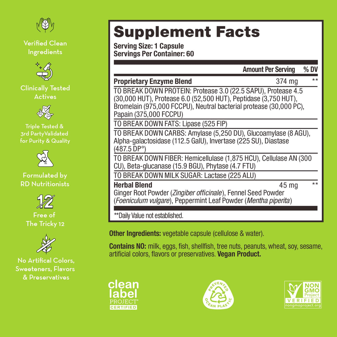 HUM Flatter Me Extra Strength Digestive Enzymes - Fast-Acting Bloat Relief for Digestive Health & Debloating Multi Enzyme, Vegan, 60 Servings