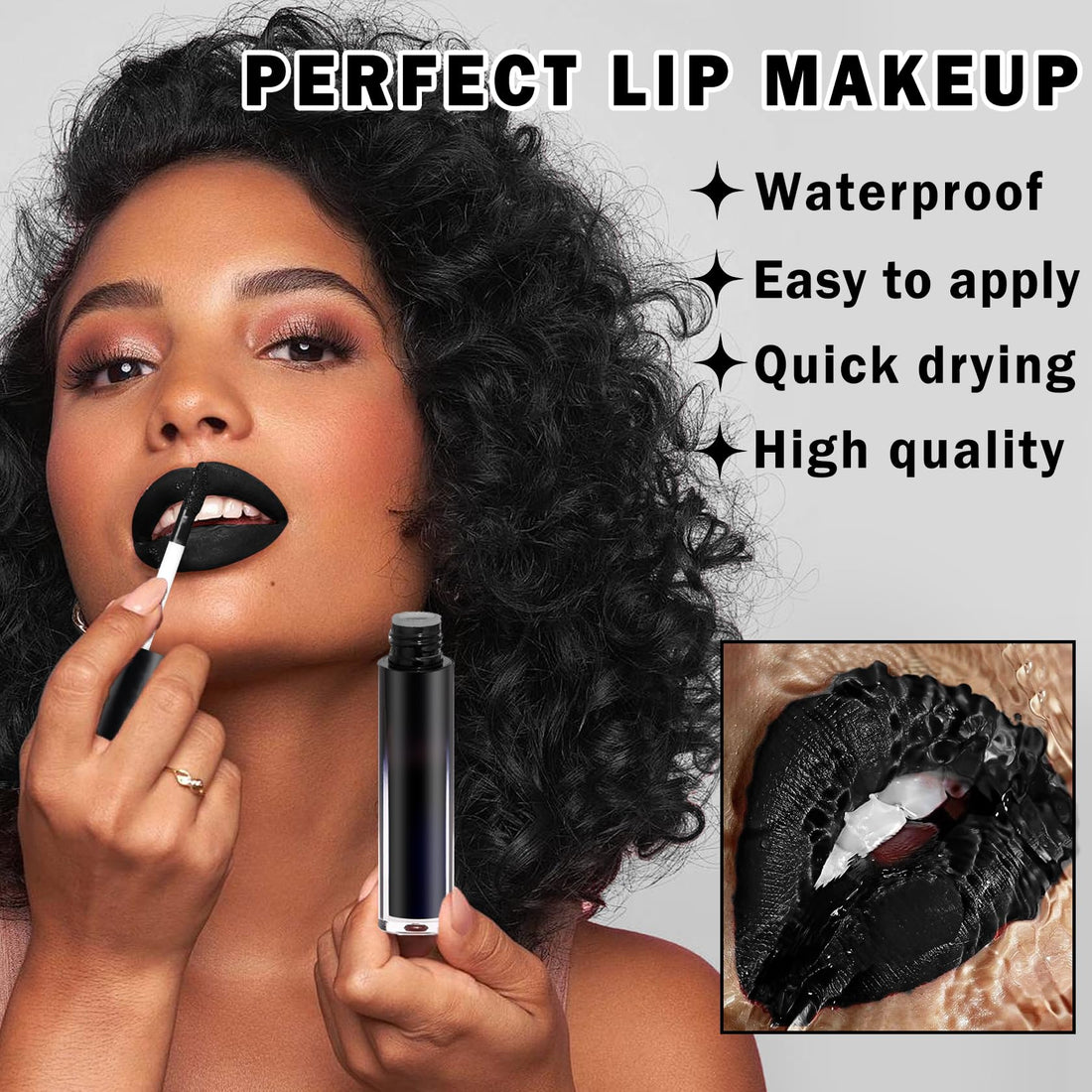 AOAZXBB Black Lipstick Black Lip Liner Set Matte Lipstick 2PCS Long Lasting Lip Stain and Lip Liner Set for Halloween Cosplay Goth Makeup