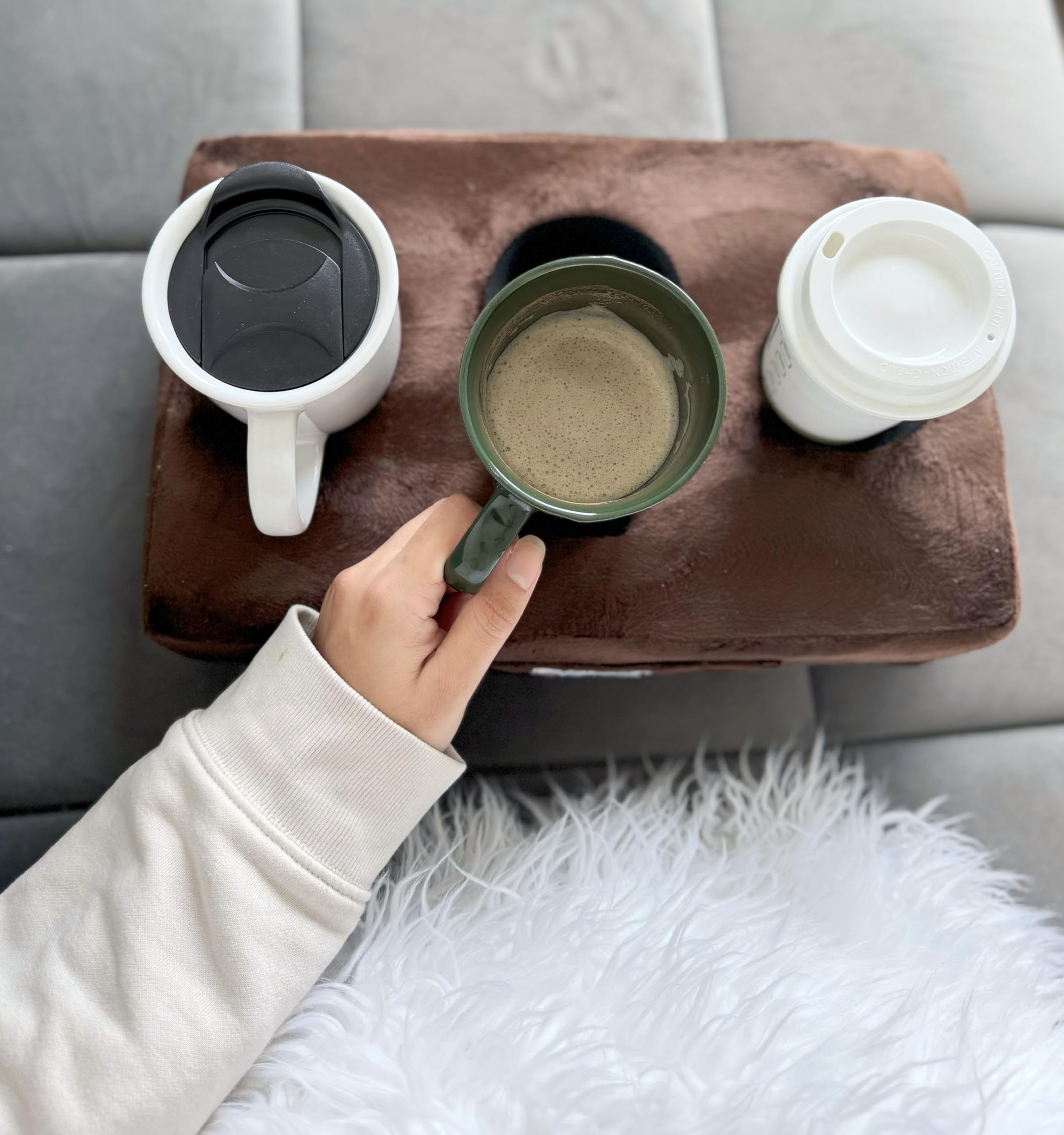 The Original Cup Cozy Pillow Gray-As Seen on TV-The World's Best Couch/Bed/Car Cup Holder for Drinks/Snacks/Remotes! (Brown)