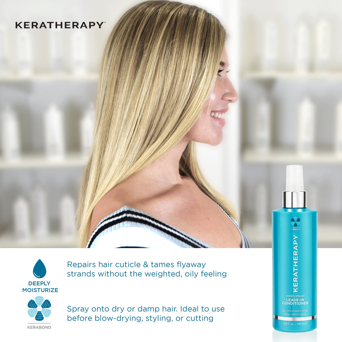 KERATHERAPY Keratin Infused Moisture Shampoo, 33.8 fl. oz., 1000 ml - Anti Frizz Moisture Shampoo for Oily Scalp and Dry Ends - Kerabond Technology, Aloe Vera, & Willow Bark - Sulfate & Paraben Free