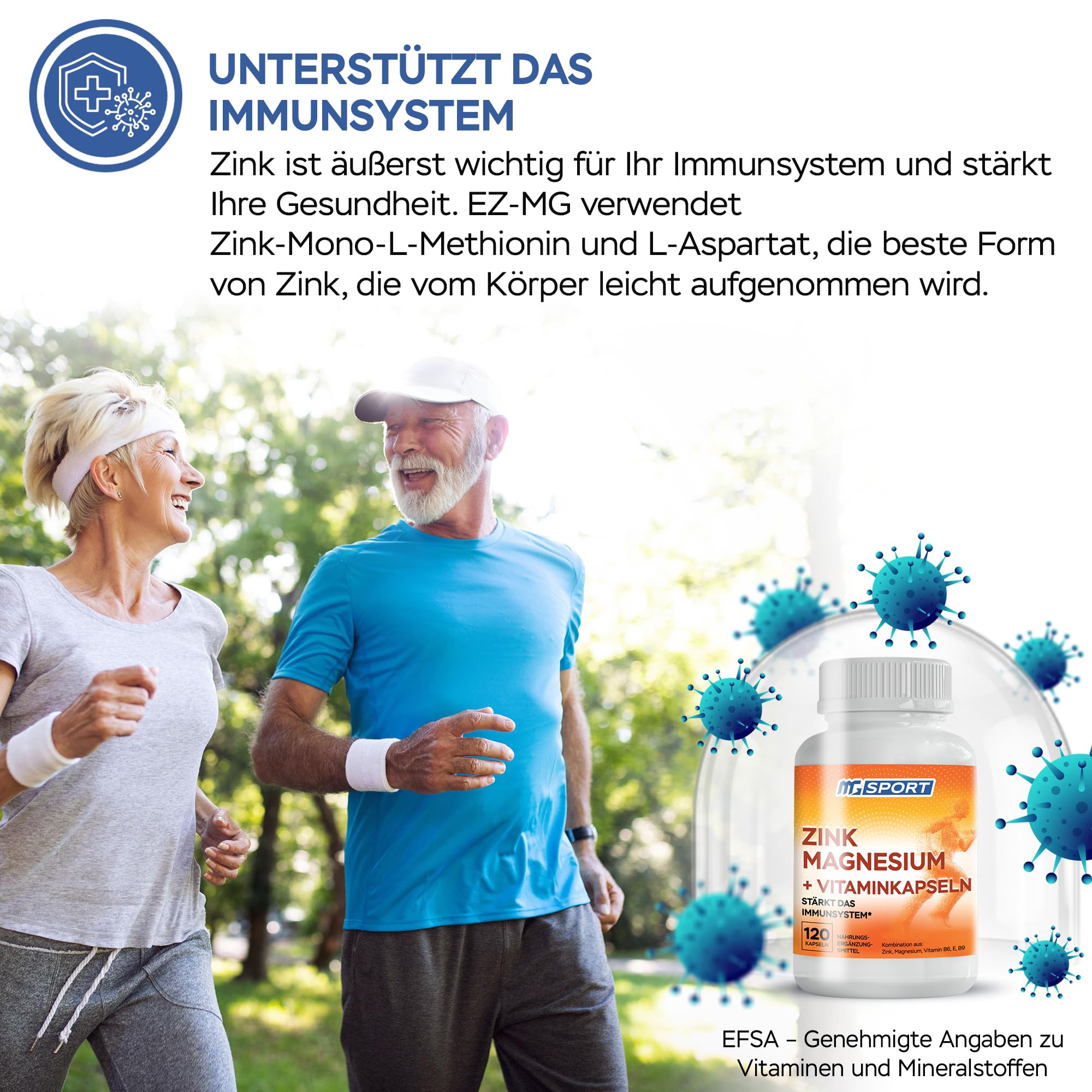 MgSport Magnesium Zinc Supplement with Vitamins B6, B9, High Absorption Zinc Magnesium Combination for Immune Support, Muscle Recovery, EZ-MG Easy on Stomach, 120 Capsules