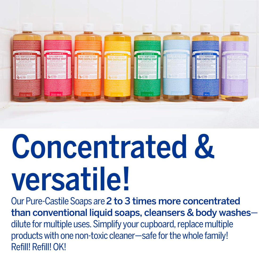 Dr. Bronner's - Pure-Castile Liquid Soap (Peppermint, 25 Ounce) - Made with Organic Oils, 18-in-1 Uses: Face, Body, Hair, Laundry, Pets and Dishes, Concentrated, Vegan, Non-GMO