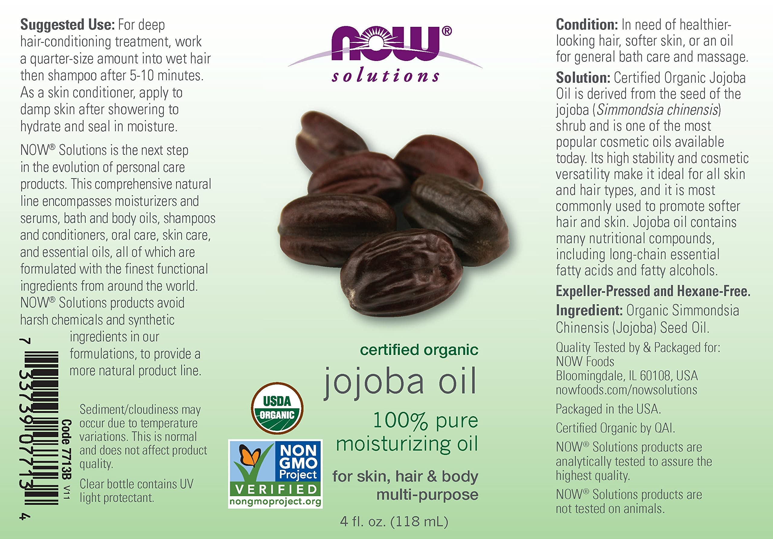 NOW Foods - Jojoba Oil Certified Organic - 4 oz.