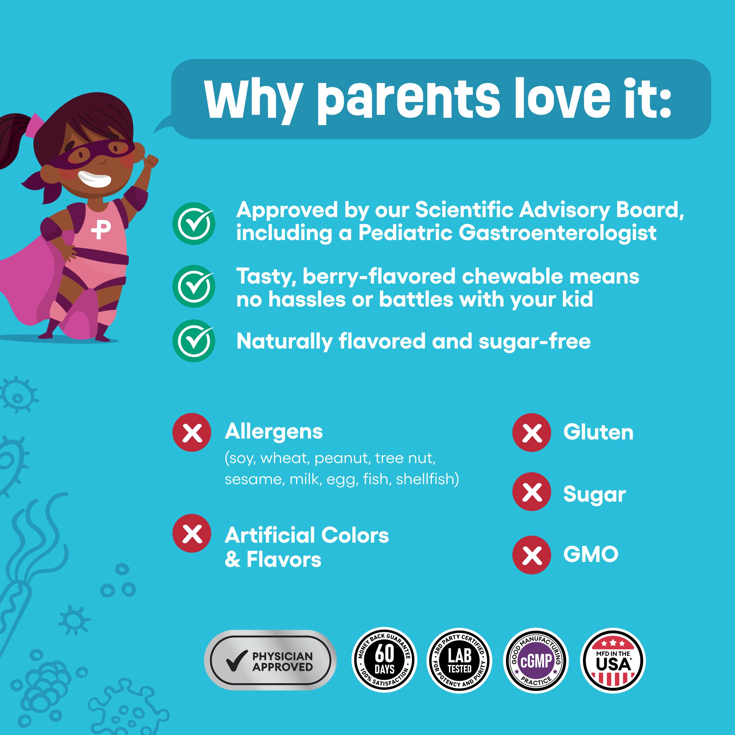 Physician's CHOICE Probiotics for Kids - 7 Diverse Strains, Organic Prebiotics, Vitamins & Minerals - Clinically Studied L. Rhamnosus GG - Immune & Digestive Support - No Sugar or Artificial Dyes