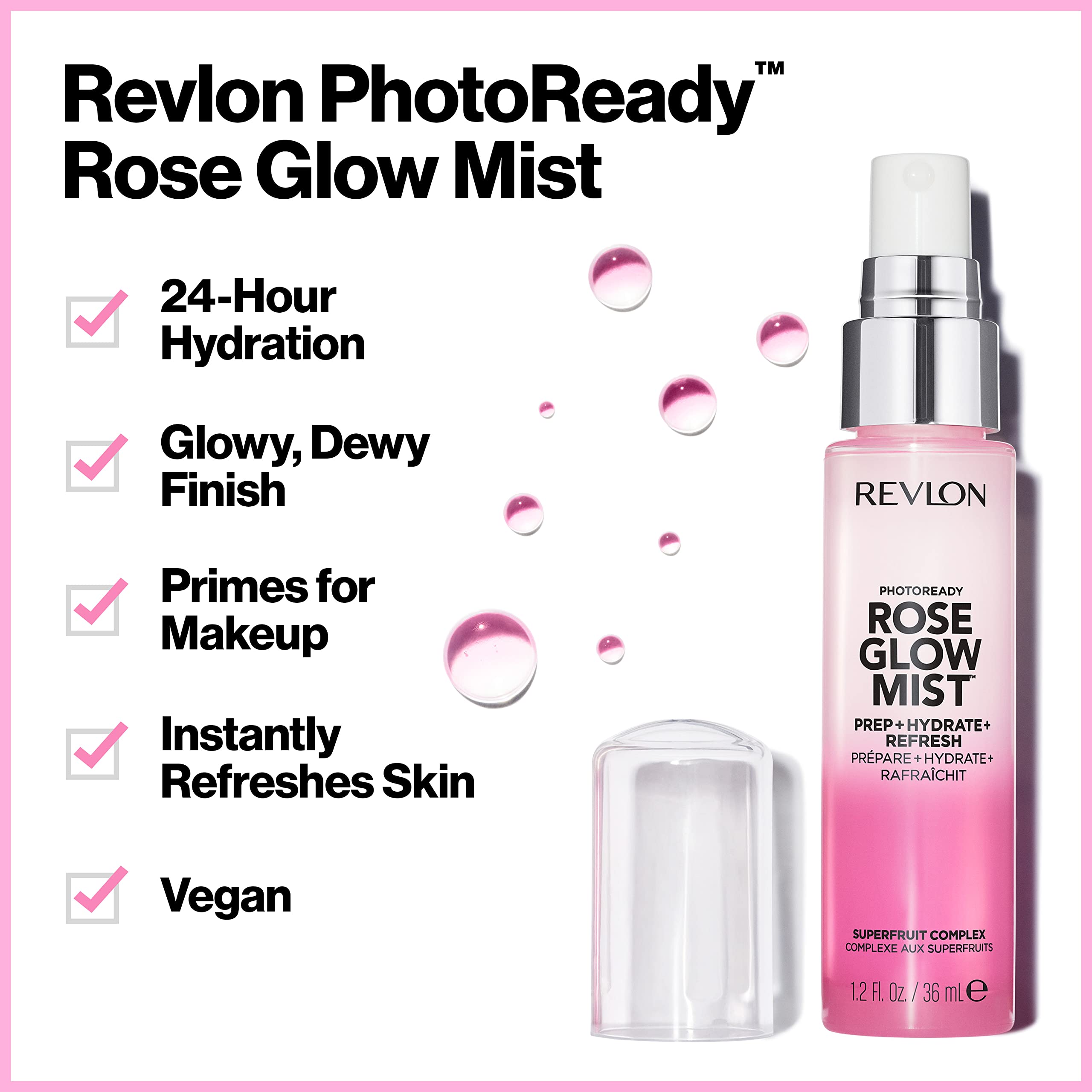 Revlon PhotoReady Rose Glow Mist Face Primer, Prep, Hydrate & Refresh Spray with Sheer Coverage, Infused with Nourishing Oils And Super Fruit Complex, 1.2 fl oz