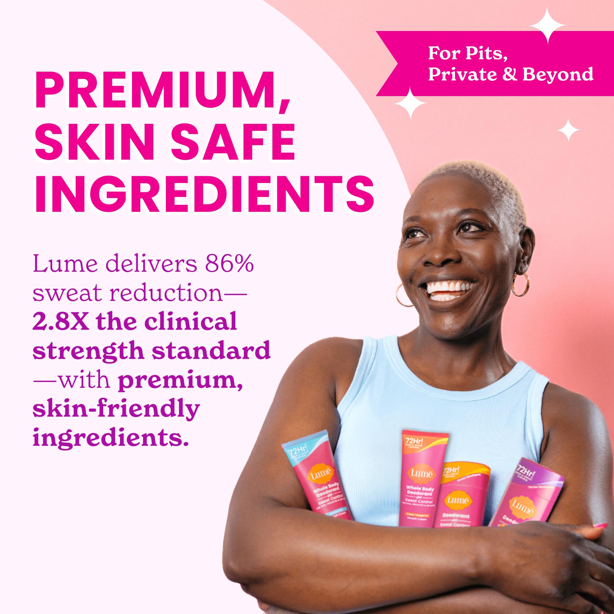 Lume Whole Body Deodorant Plus Sweat Control - Smooth Cream Tube - 72 Hour Odor And Sweat Control - Baking Soda Free, Skin Loving - 3.0 ounce (Pack of 2) (Soft Powder)