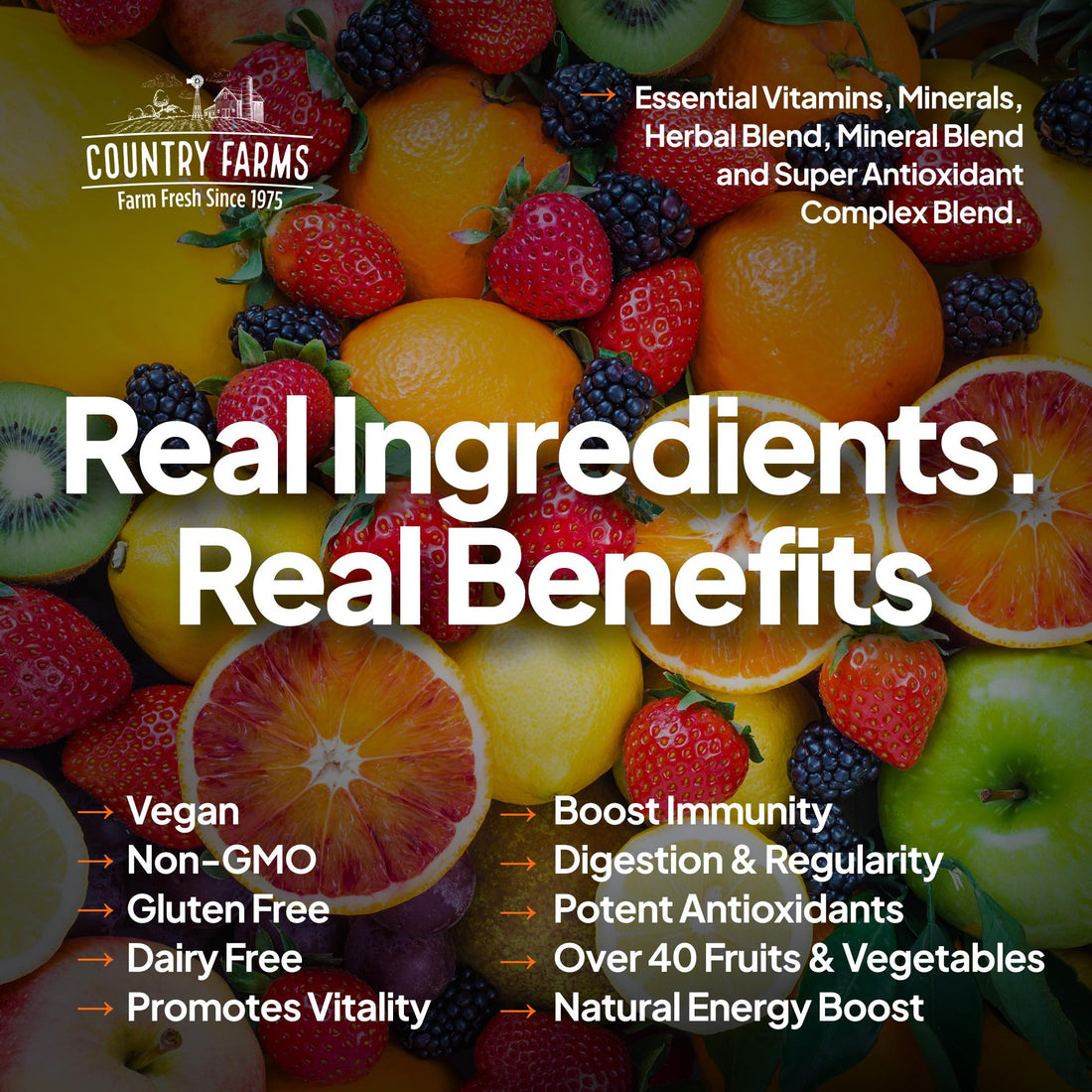 COUNTRY FARMS Liquid Multivitamin, Vitamins and Minerals for Immune Support and Energy, Herbal Blend, Vegan, Multivitamin for Women and Men, Gluten Free, Tropical Fruit Flavor, 32 fl oz