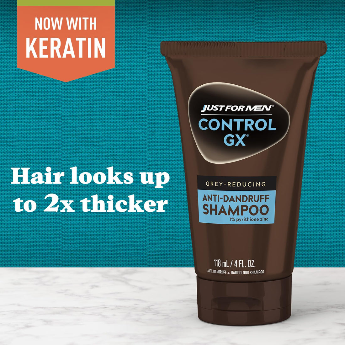 Just for Men Control GX Grey Reducing Shampoo for Textured Hair, Gradual Hair Color for Men with Keratin, 4 Fl Oz - Pack of 1 (Packaging May Vary)