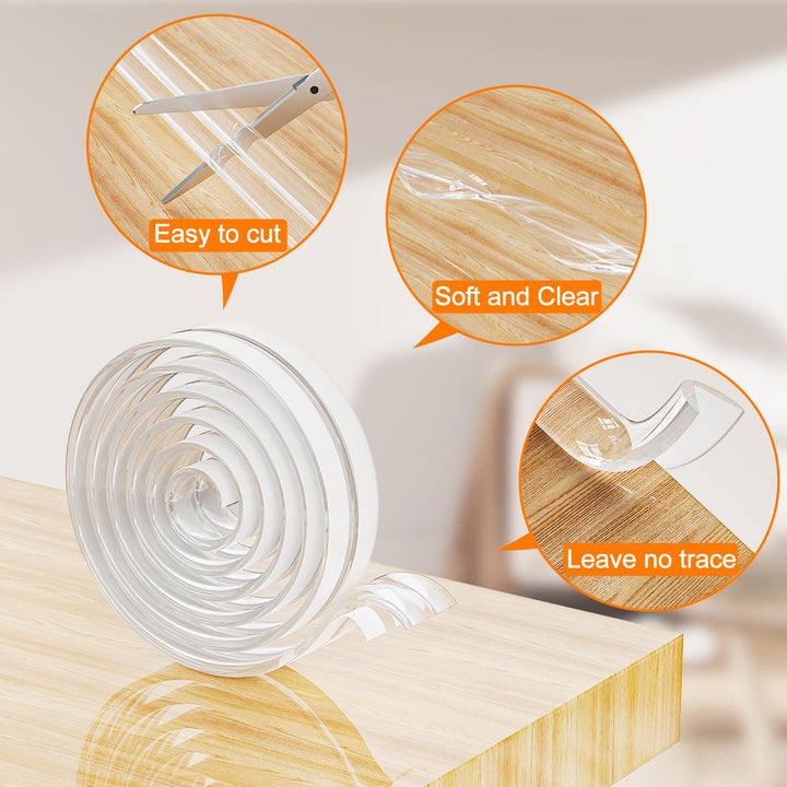 Corner Protectors Baby Clear, E-PRONSE 6M/20FT Pre-Taped Edge Protector for Baby, Furniture Table Corner Protectors with Strong Adhesive Tape for for Cabinets, Tables, Drawers
