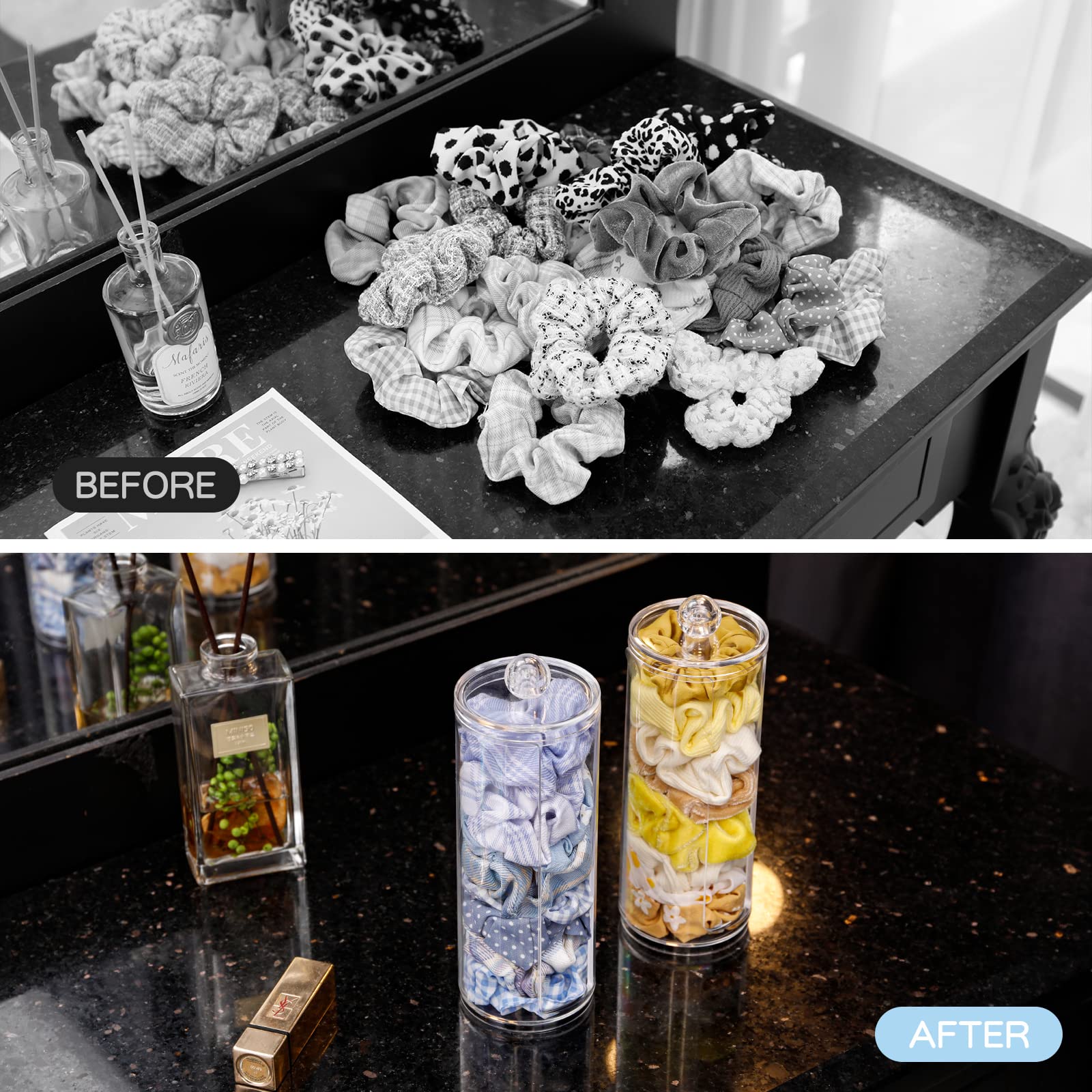 FABROK Clear Scrunchie Holder Stand, Hair Tie Organizer Stand with Lid, Portable Hair Accessories Organizer Perfect Scrunchy Display Organizer for Teen Girls