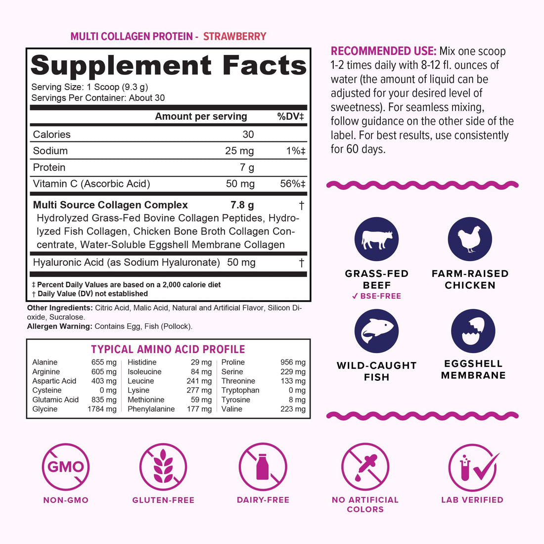 Multi Collagen Peptides Plus Hyaluronic Acid and Vitamin C Hydrolyzed Collagen Proteins Types I II III V and X Tropical Punch Flavor