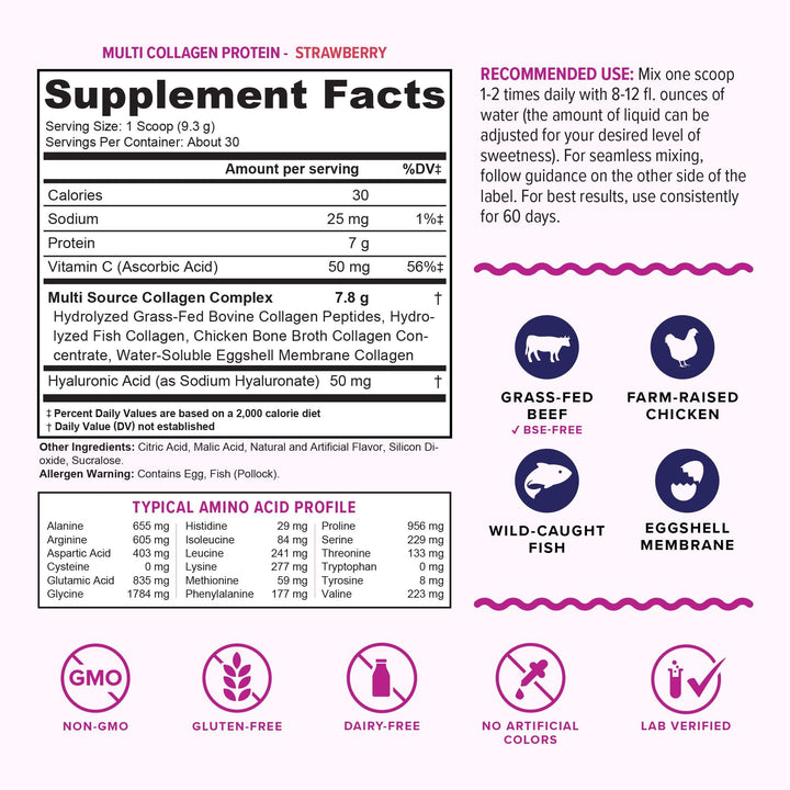Multi Collagen Peptides Plus Hyaluronic Acid and Vitamin C Hydrolyzed Collagen Proteins Types I II III V and X Tropical Punch Flavor
