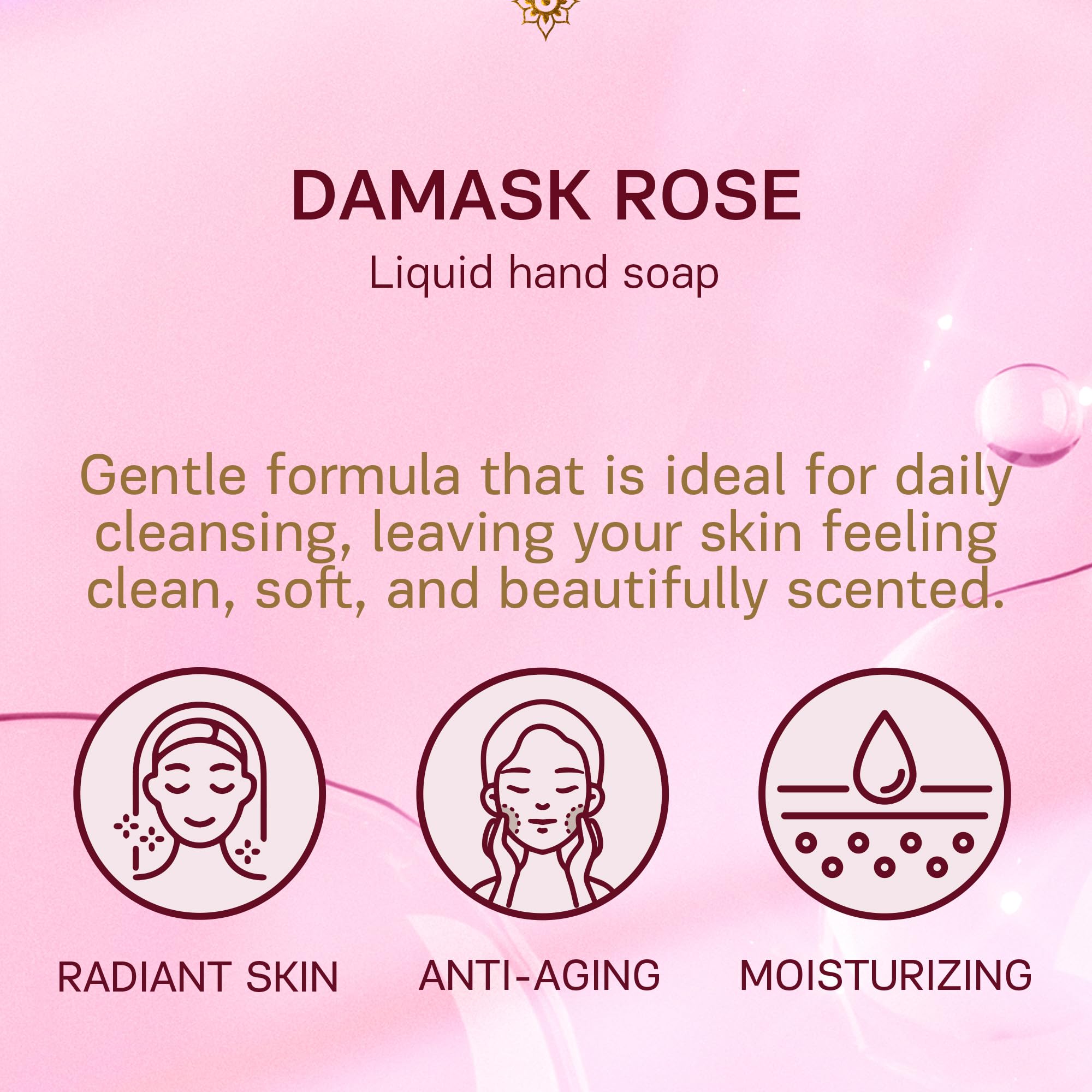AUTHENTIC BATH & SOAP Natural - Damask Rose Oil Liquid Hand Soap - Hydrating Handsoap for All Skin Types, Hand Wash with Vitamin E, Cruelty-Free, Vegan, no Sulfate, Palm Oil Free 16.9 Fl Oz