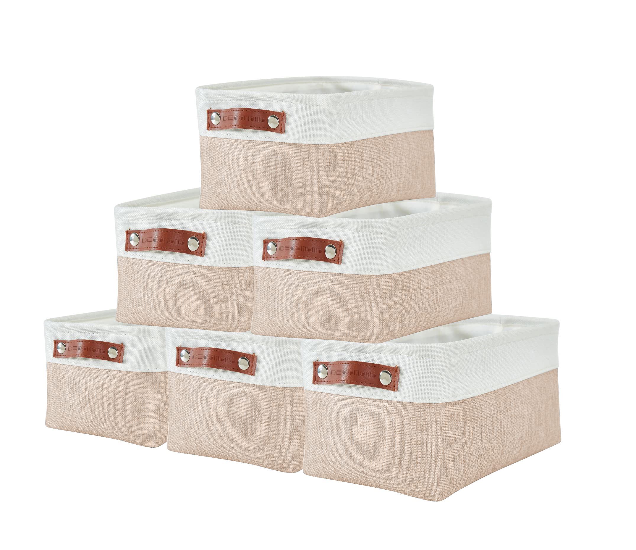 DECOMOMO Small Storage Basket, Closet Storage Bins, Baskets for Organizing Shelves (Beige & White, Small - 6 Pack)