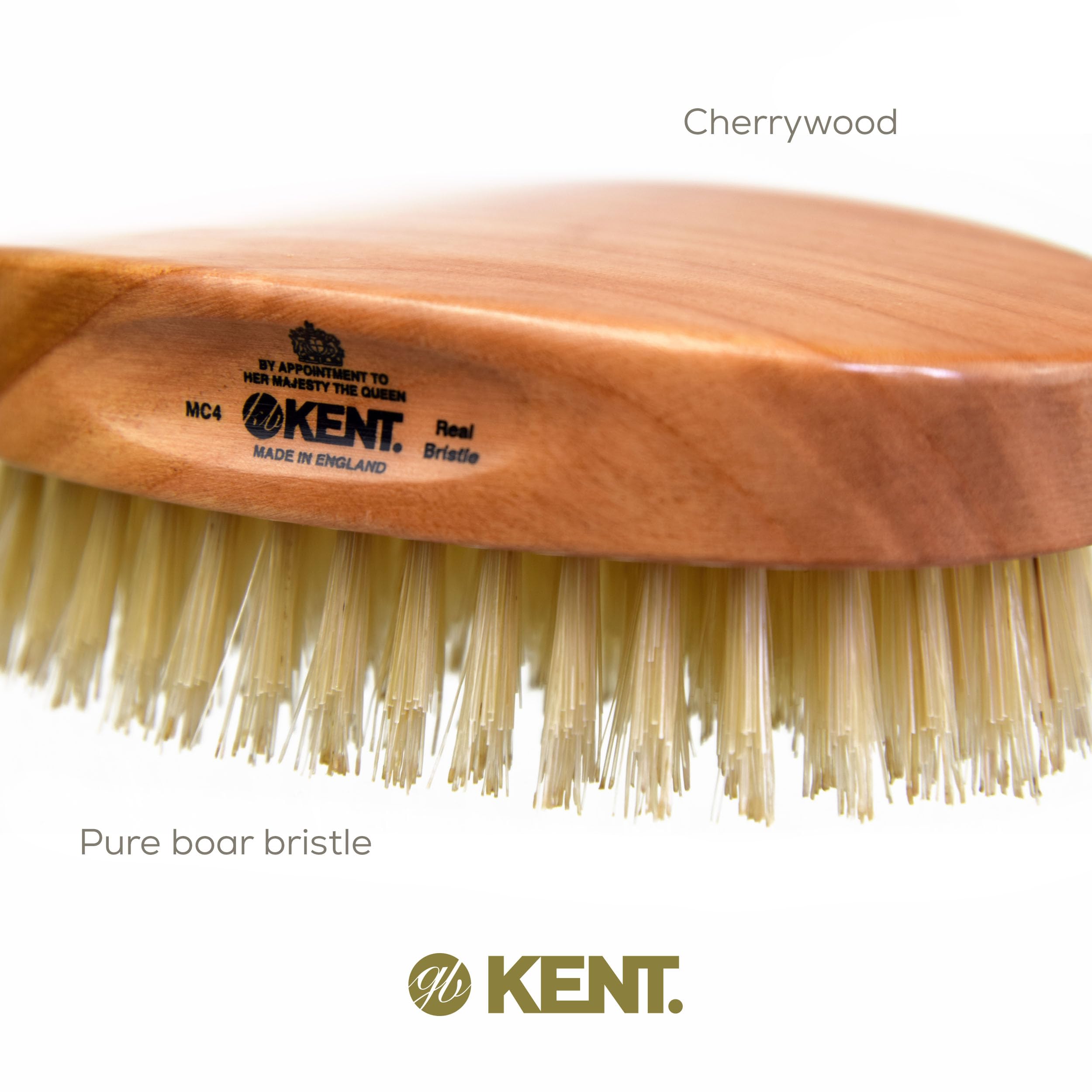 Kent Mc4 Oval Cherrywood Travel Size White Pure Bristle Luxury Military Brush