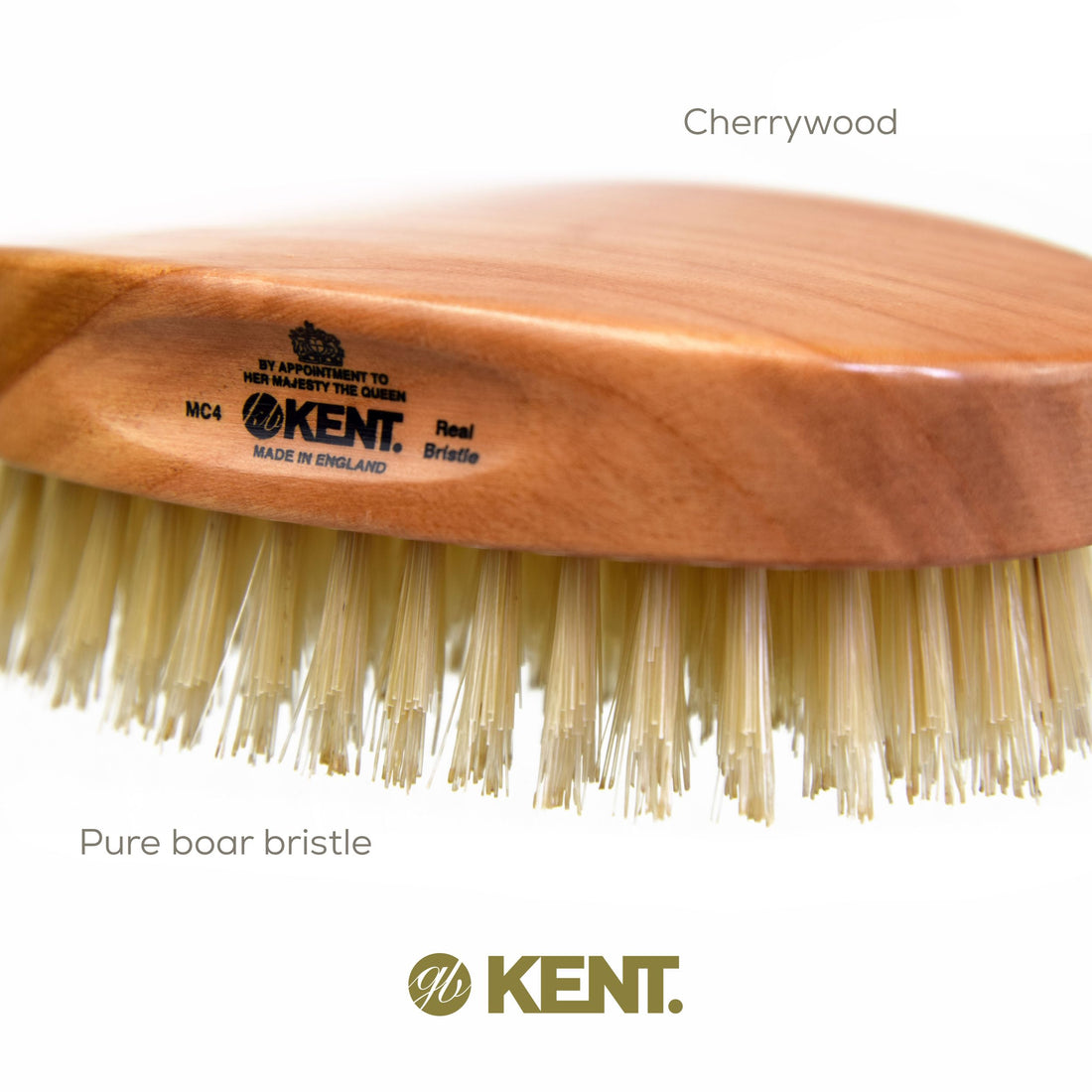 Kent Mc4 Oval Cherrywood Travel Size White Pure Bristle Luxury Military Brush