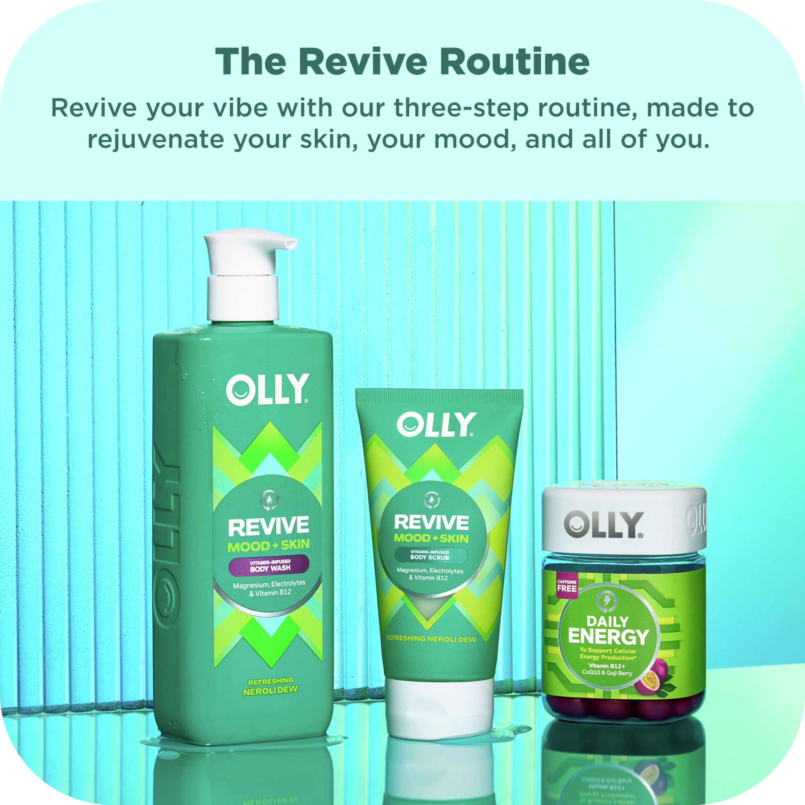 OLLY Revive Body Scrub with Magnesium, Electrolytes & Vitamin B12– Nourishing Cleanser for Skin Exfoliation, Barrier Repair, Refreshing Nerolidew Scent, 6 oz