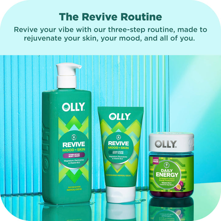 OLLY Revive Body Scrub with Magnesium, Electrolytes & Vitamin B12– Nourishing Cleanser for Skin Exfoliation, Barrier Repair, Refreshing Nerolidew Scent, 6 oz