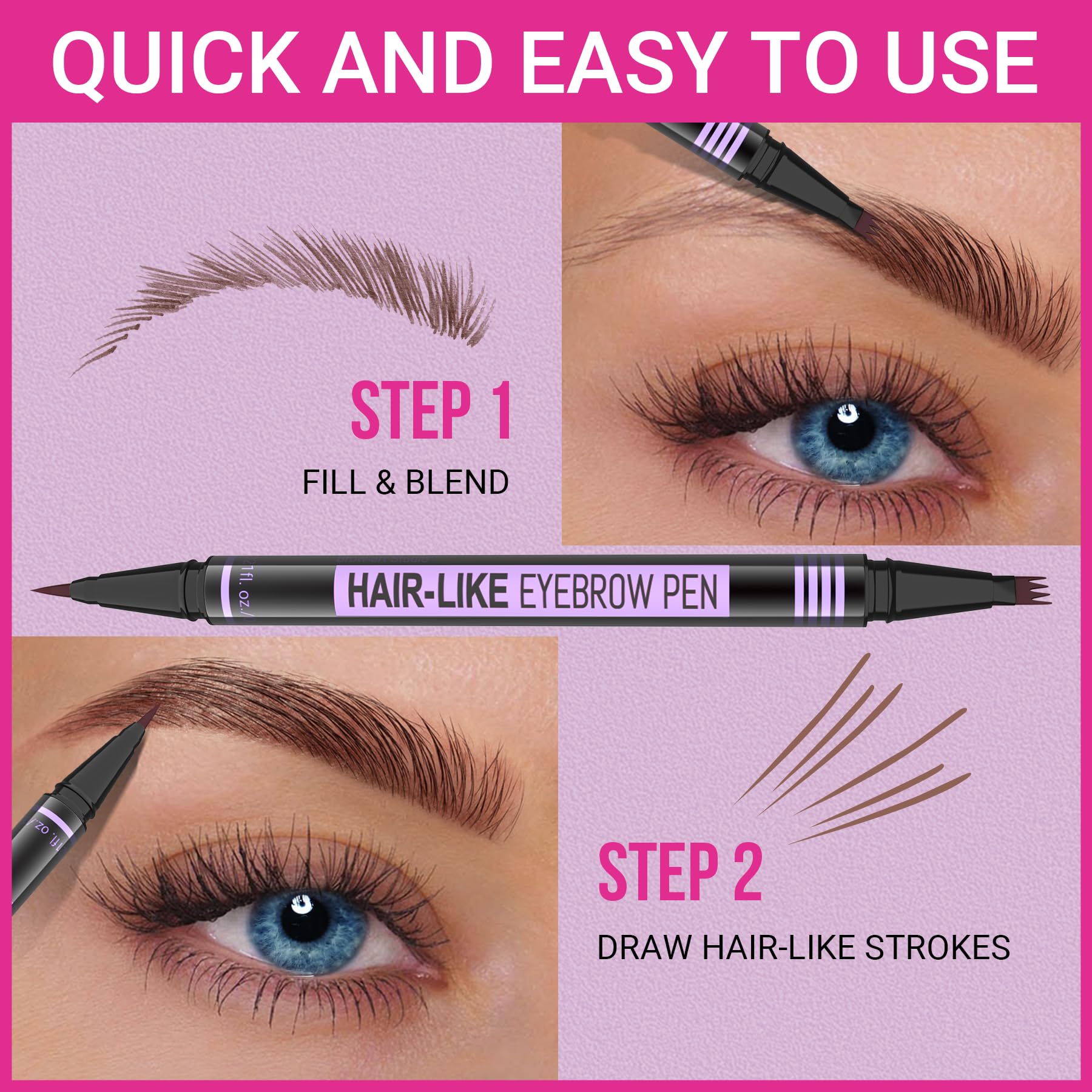 iMethod Eyebrow Pen - Eyebrow Pencil Magic 2-in-1 Eye Brow Pencils for Women with 4-Fork-Tip and Precise Brush-Tip Create Natural Hair-Like Brows, Last All Day, Microblading Eyebrow Pen, Black Brown
