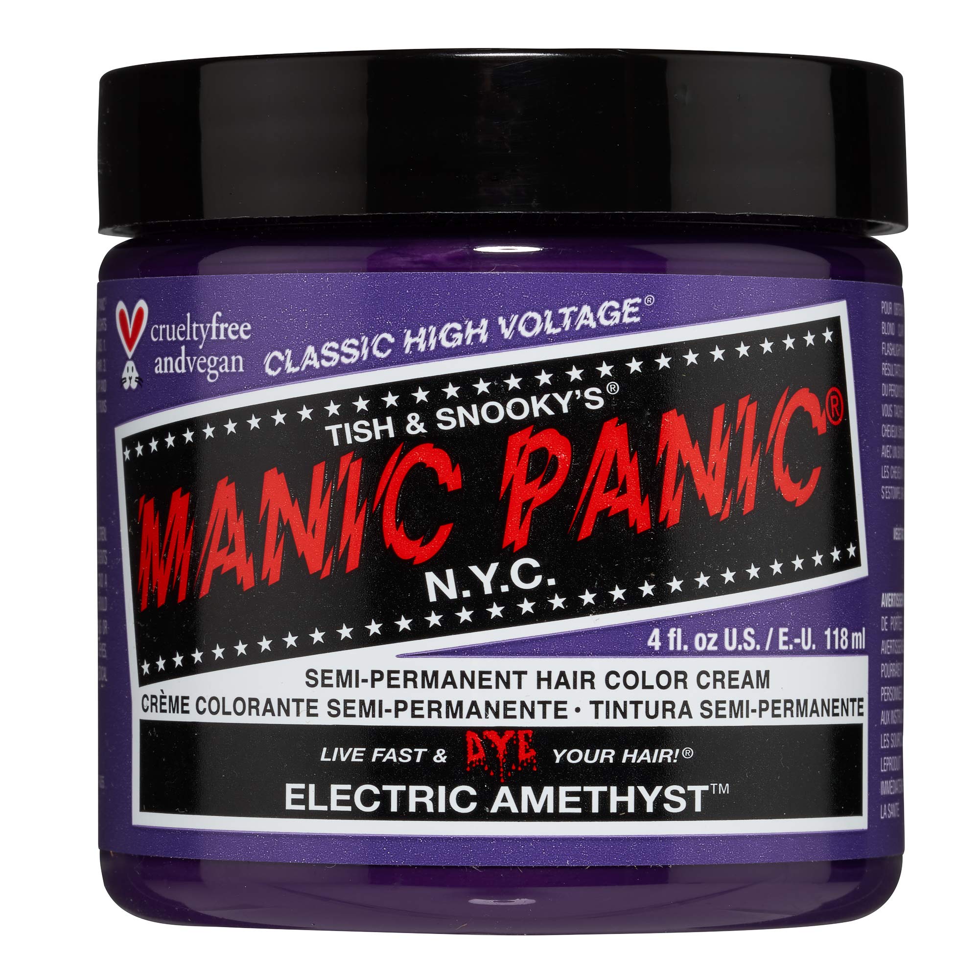 MANIC PANIC Electric Amethyst Hair Dye – Classic High Voltage - Semi-Permanent Hair Color - Medium Violet Purple With Blue Undertones - Vegan, PPD & Ammonia-Free - For Coloring Hair on Women & Men