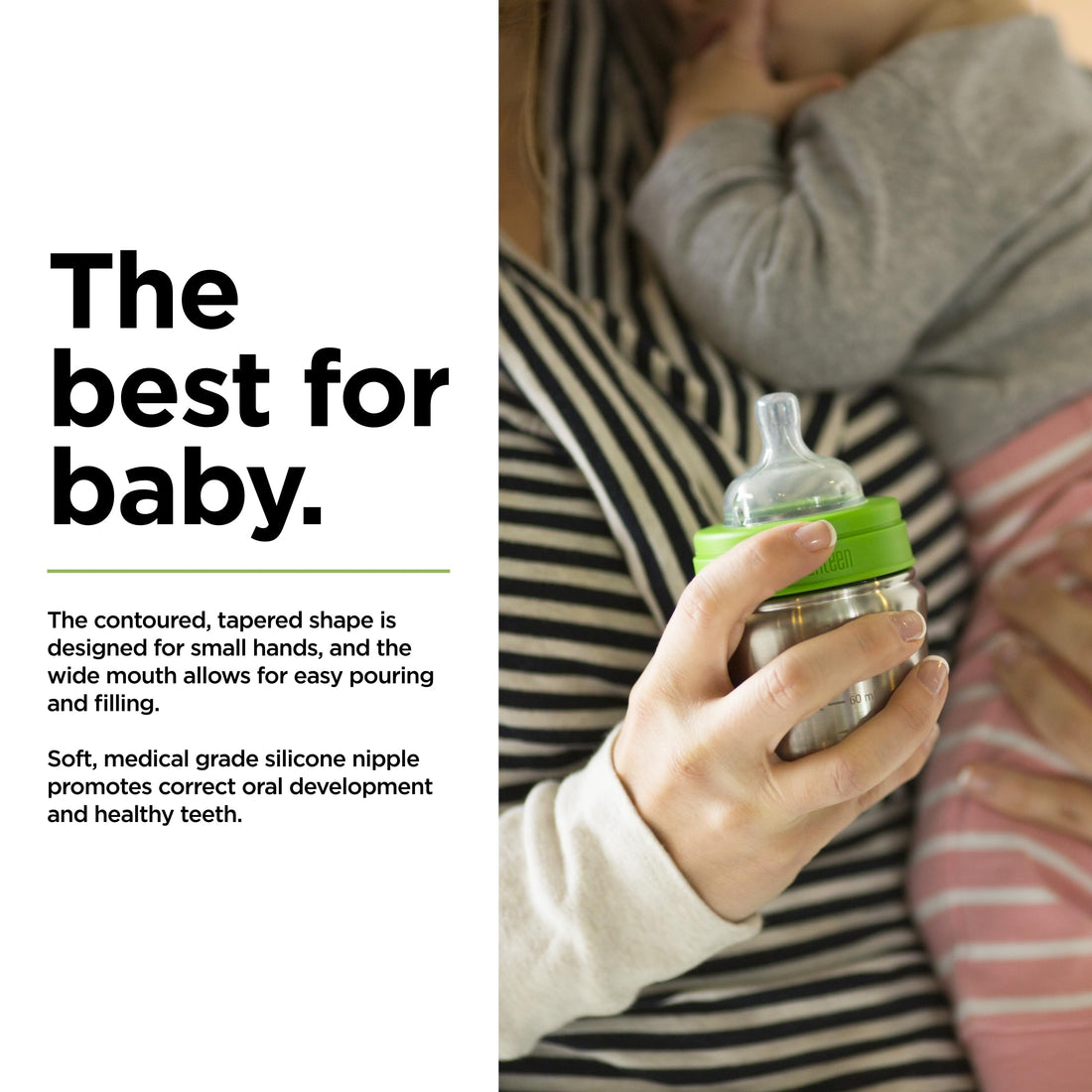 Klean Kanteen Kid Baby Bottle with Lid, Brushed Stainless, One Size/5 oz