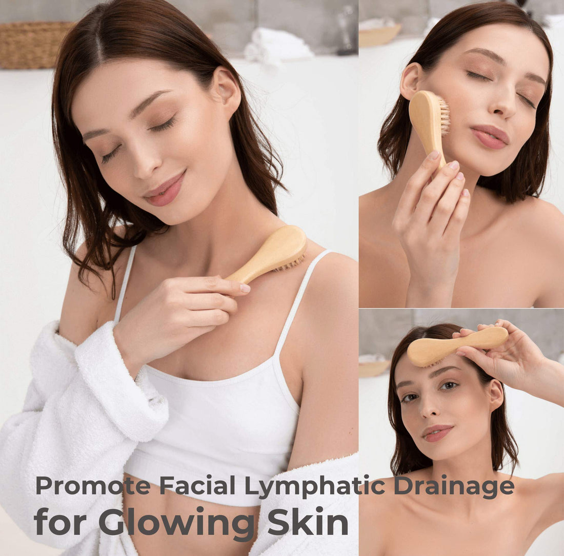 Rosena Dry Brushing Body Brush Set - Best for Skin Natural Exfoliating, Cellulite & Lymphatic Drainage | Kit Includes Face Brush, Fascia Massager & Long Handle Back Scrubber for Shower & Bath