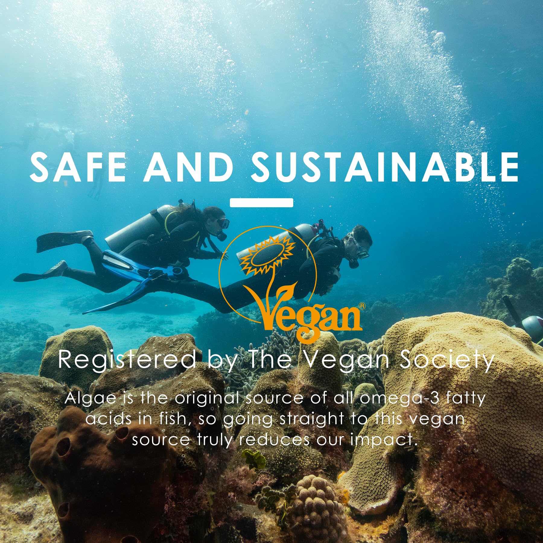 Vegan Omega 3 Gummies 1000mg w/MethylFolate, Vitamin B12, Omega 3 Fish Oil Alternative for Adults, Plant Based DHA 460mg & EPA 230mg for Brain, Mobility, Eye & Immune, Sustainable, Sugar Free, 120 Cts