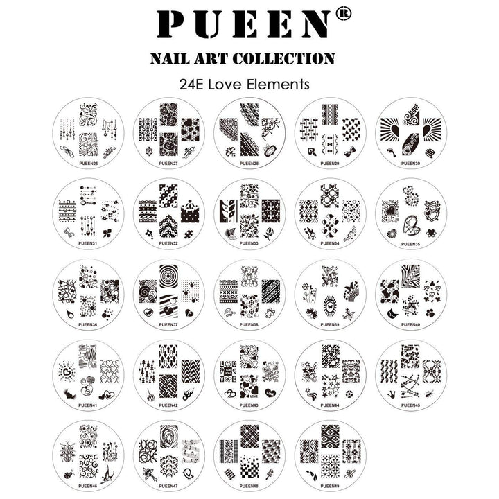Pueen 2013 Nail Art Stamp Collection Set 24E - Love Elements - New Unique Set Of 24 Nailart Polish Stamping Manicure Image Plates Accessories Kit (Totaling 144 Images) With Bonus Storage Case