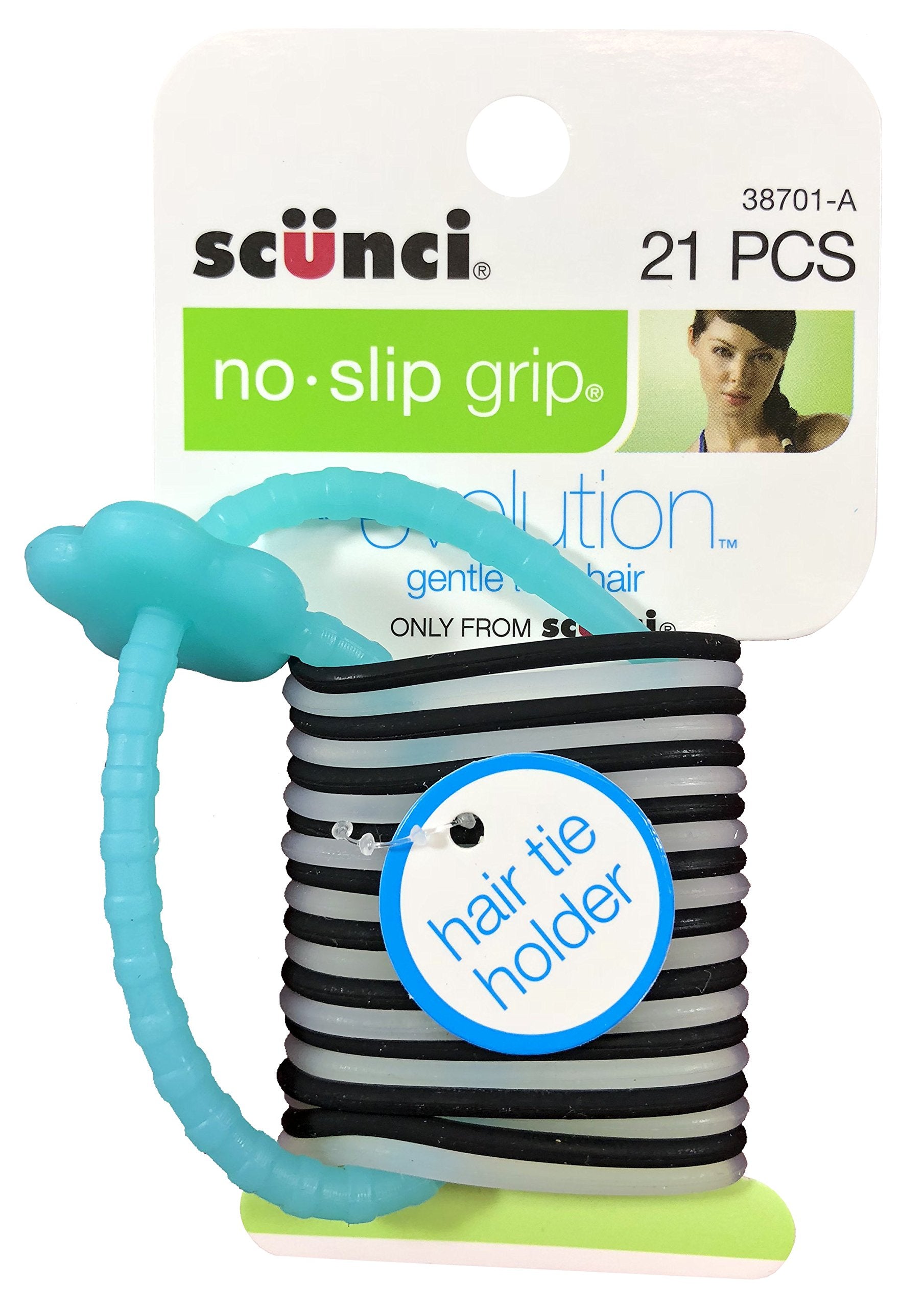 Scunci No-Slip Grip Gel Evolution Ponytailers with Holder,21-Pieces per pack,1-Pack