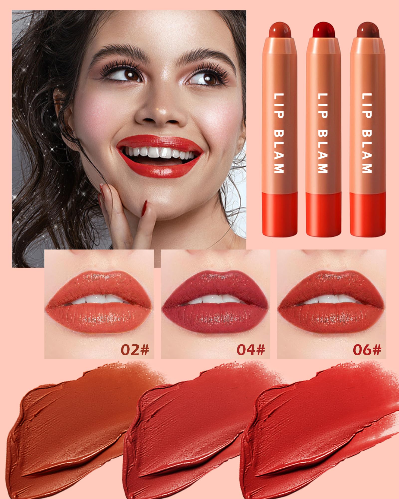 Hydrating Tinted Lip Balm Set-3Pcs Glossy Lip Balm Plumper,Long Lasting Lipgloss Creamy Lipstick,Lightweight High-Pigment Lip Stain Pen Lip Crayon Stick,Valentine's Day Makeup Gift for Women-Set B